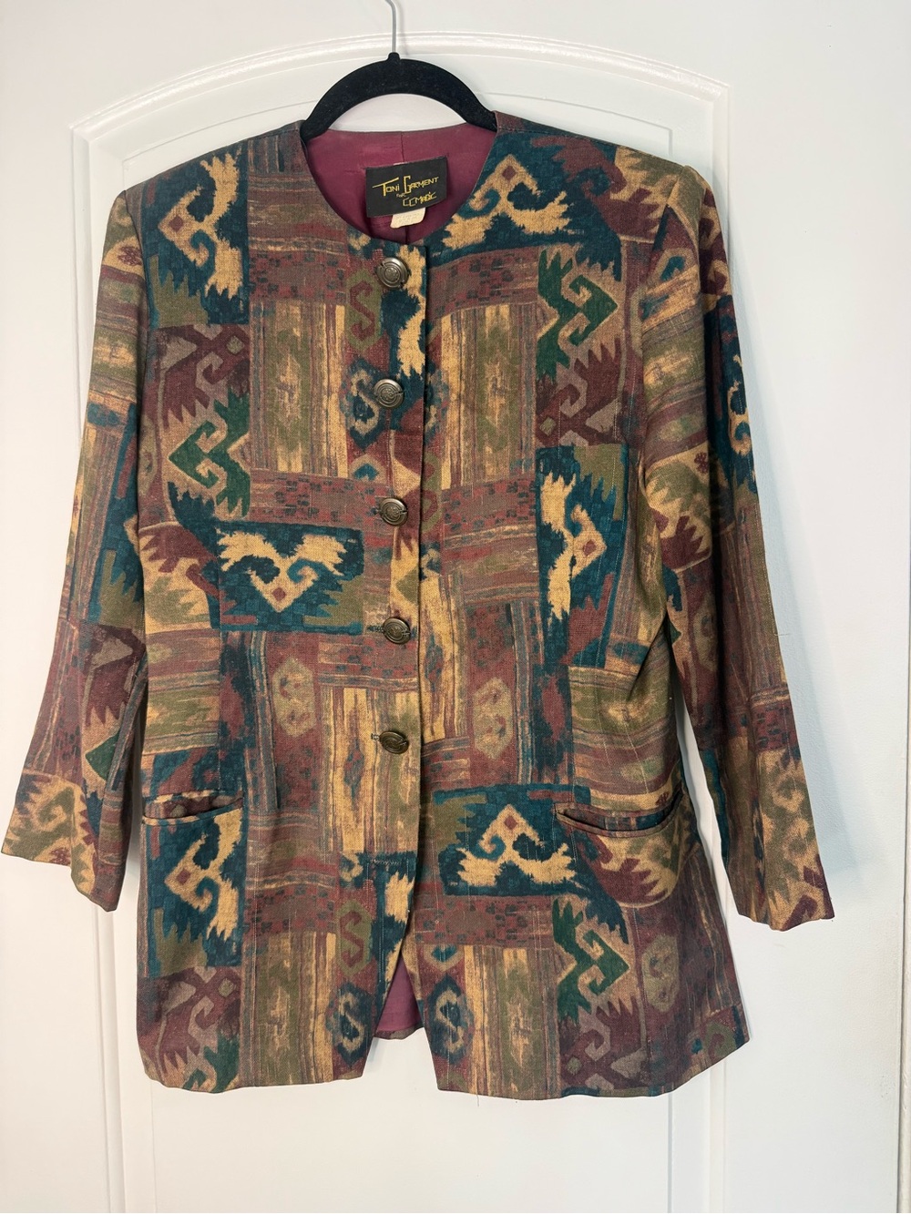 Vintage Toni Garment for CC Magic Tapestry Blazer Jacket Woven Abstract Boho 90s